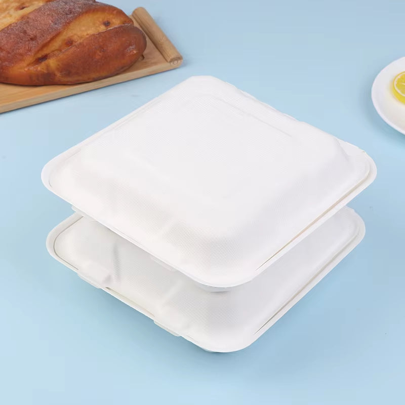 10Pcs Compostable Disposable 10 Pack 3 Compartment Takeout Lunch Box Containers with Lid to Go Take Out Clamshell for Food