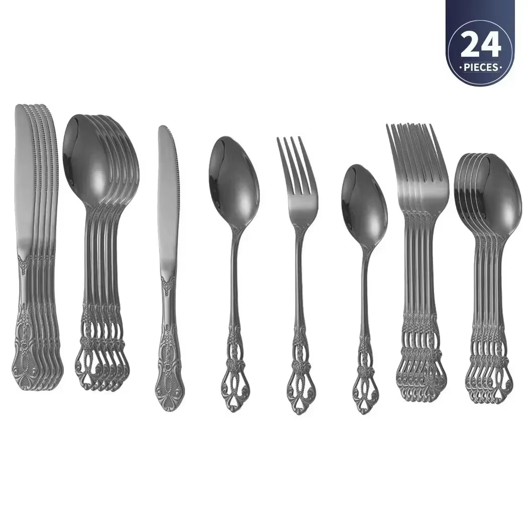 Golden Stainless Steel Cutlery Set Royal European Spoon Fork Complete Tableware Retro Design Dishwasher Safe Elegant Flatware