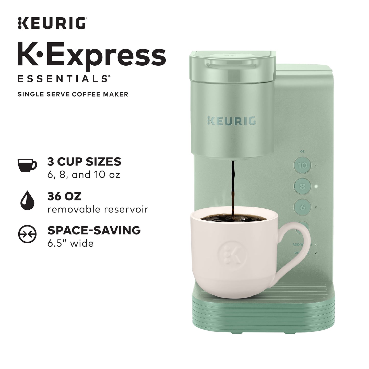 K-Express Essentials Single Serve K-Cup Pod Coffee Maker, Sage