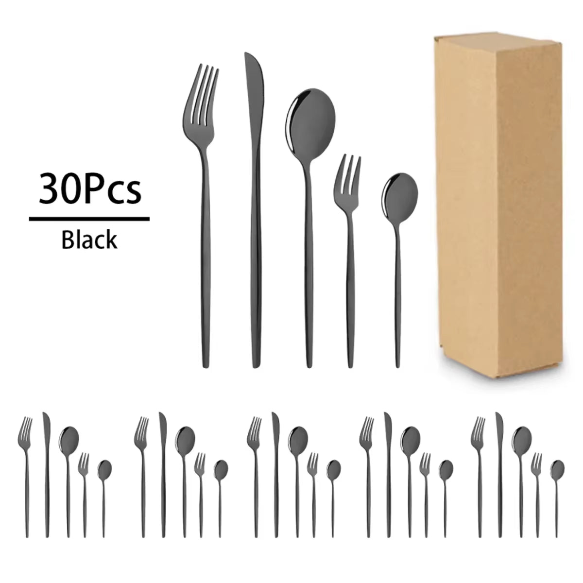 30Pcs Shining Dinnerware Tableware Set Knife Cake Fork Teaspoon Cutlery Set Stainless Steel Flatware Party Restaurant Silverware