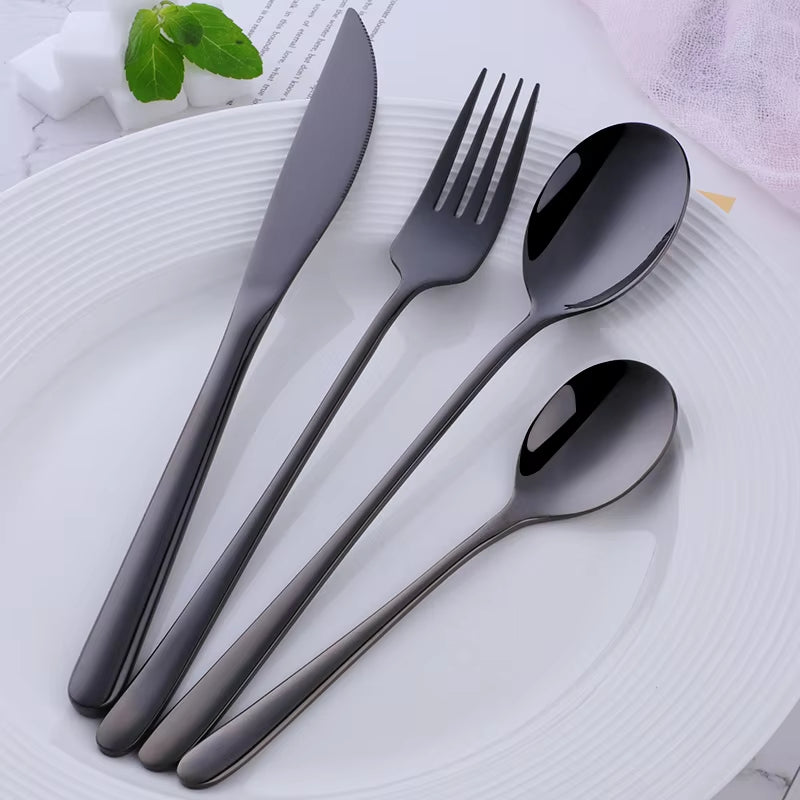 4Pcs Luxury 304 Stainless Steel Tableware Set Silverware Fork Spoon Knife Travel Cutlery Set Gold Portable Camping Flatware Set