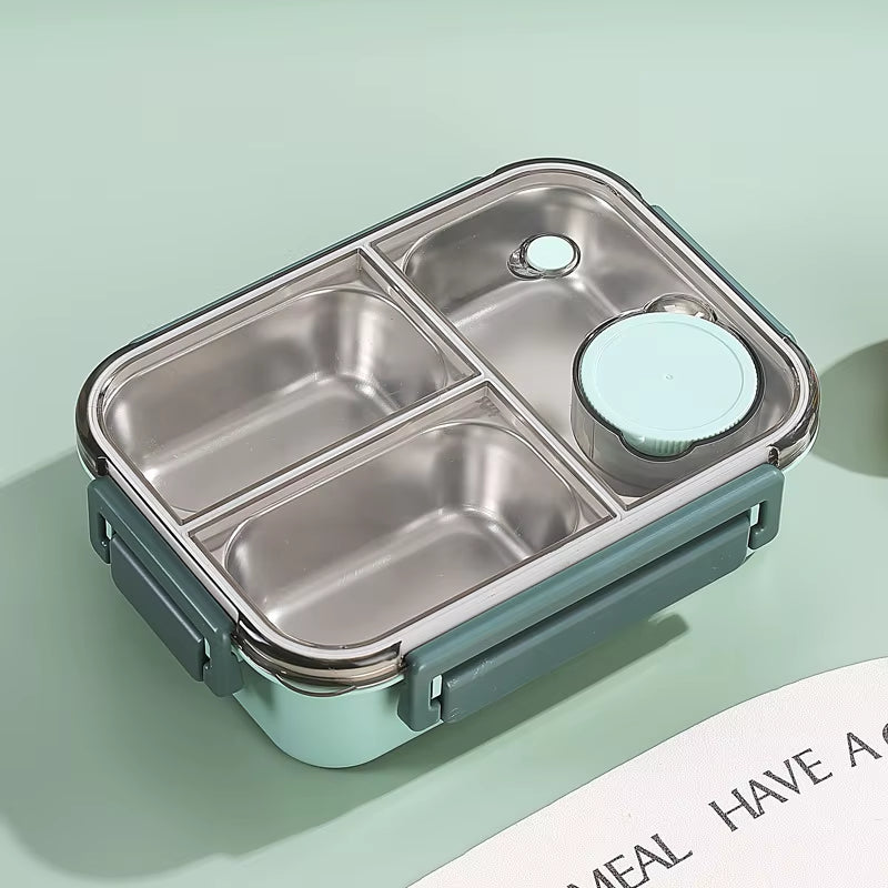 304 Stainless Steel Lunch Box with Tableware for Adults Kids Leakproof Lunch Container Portable Grids Bento Box Food Containers