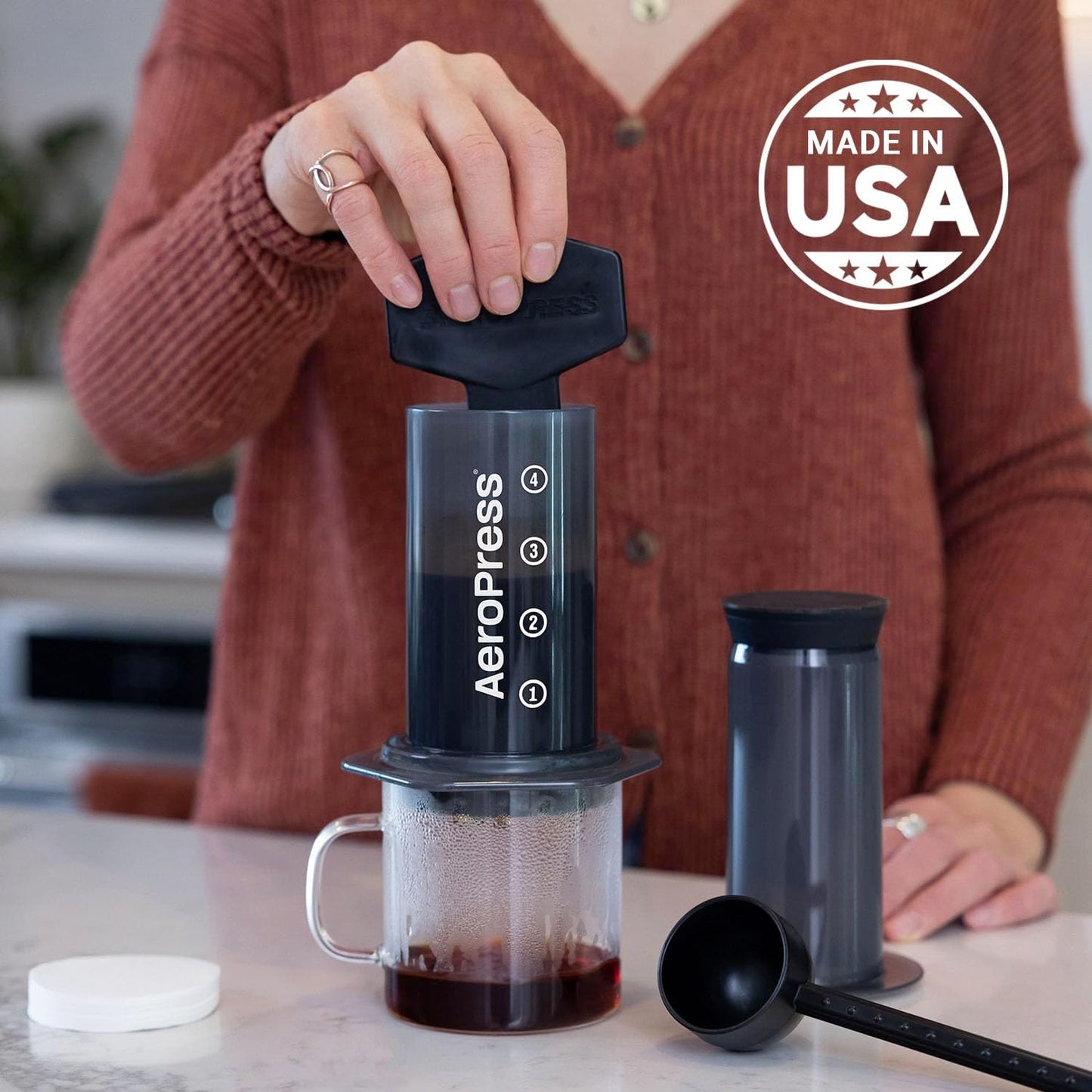 Original Coffee and Espresso-Style Maker, Barista Level Portable Coffee Maker with Chamber, Plunger, & Filters, Quick Coffee and Espresso Maker