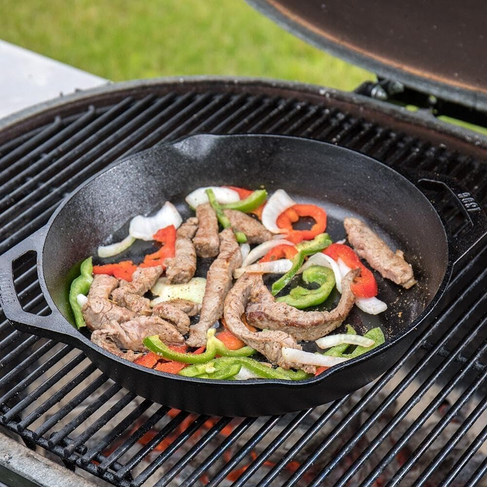 12 Inch Pre-Seasoned Cast Iron Skillet - Dual Assist Handles - Use in the Oven, on the Stove, on the Grill, or over a Campfire - Black