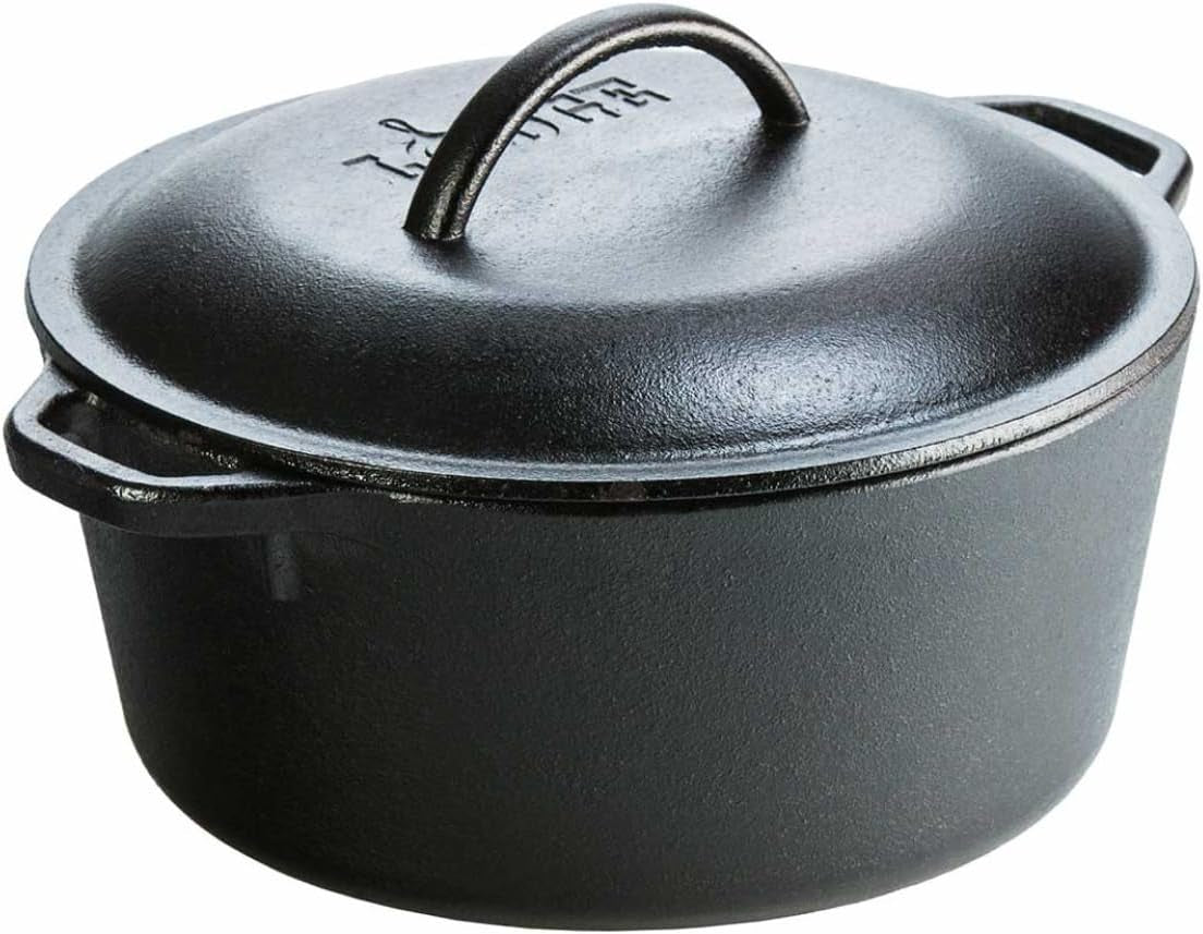 Pre-Seasoned Cast Iron Double Dutch Oven with Loop Handles, 5 Qt