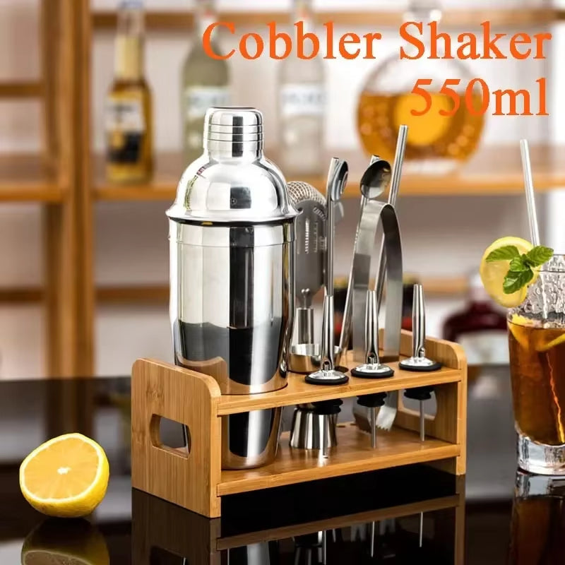 Stainless Steel Cocktail Shaker Set Mixer Bartender Kit Cobbler Boston Shaker Bars Set Tools Jigger Mixer Muddler Pourer Spoon