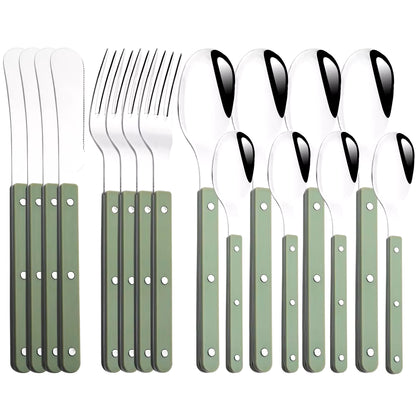 4/16Pcs Acrylic Handle Knife Fork Set Stainless Steels Dinner Cutlery Set Green Silver Western Dinnerware Home Kitchen Flatware