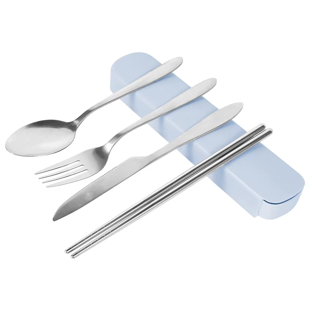 Portable Cutlery Set 4Pcs Stainless Steel Silverware Set with Case for Lunch Box Reusable Travel Camping Flatware Set Personal