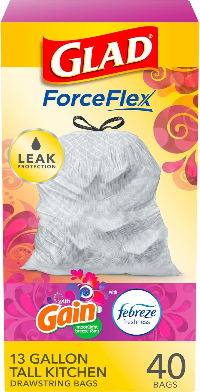 Forceflex Tall Kitchen Trash Bags, 13 Gal, Gain Moonlight Breeze, 100 Ct (Package May Vary)