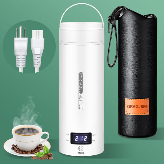 Travel Electric Kettle Portable Small Mini Tea Coffee Kettle Water Boiler, Water Heater with 4 Temperature Control,304 Stainless Steel with Auto Shut-Off & Boil Dry Protection, Bpa-Free (White)