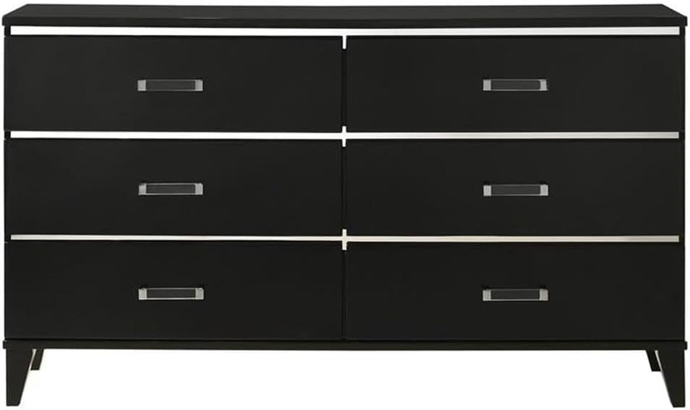 Chelsie Rectangular Wooden Dresser with 6 Drawers and Tapered Legs in Black