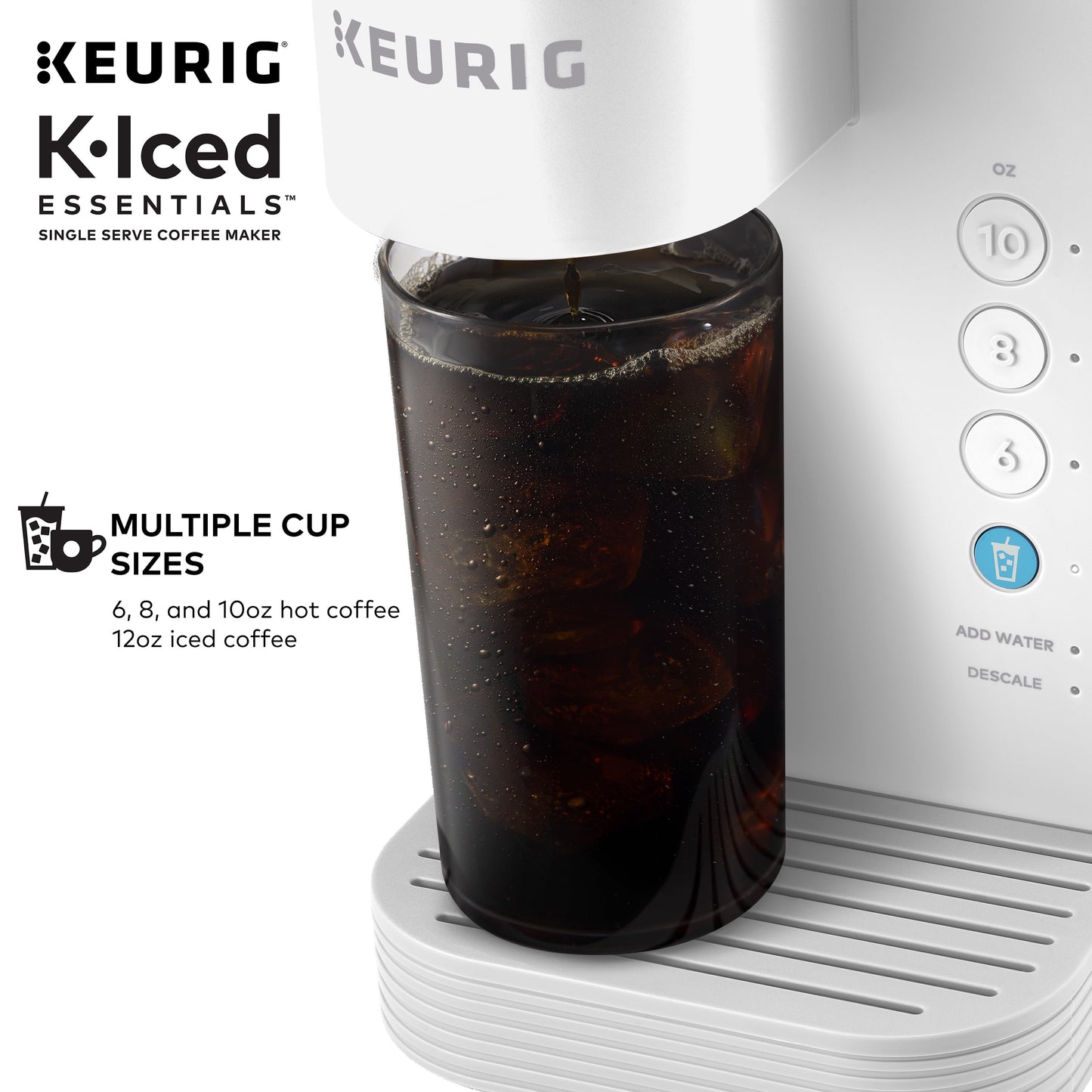 K-Iced Essentials Iced and Hot Single-Serve K-Cup Pod Coffee Maker, White