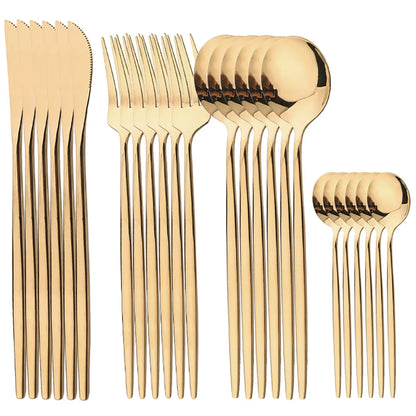 24Pcs Dinnerware Set Stainless Steel Tableware Knife Fork Spoon Cutlery Set Western Kitchen Flatware Silverware