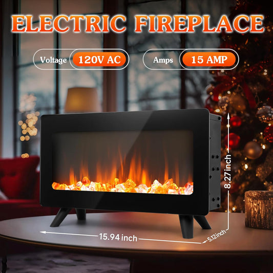 16" Freestanding Electric Fireplace Heater - Fire Places Electric Fireplace Stove with Realistic LED 3D Flames, Infrared Heater Indoor, Small Space Heater, 1500W, Overheating Protection