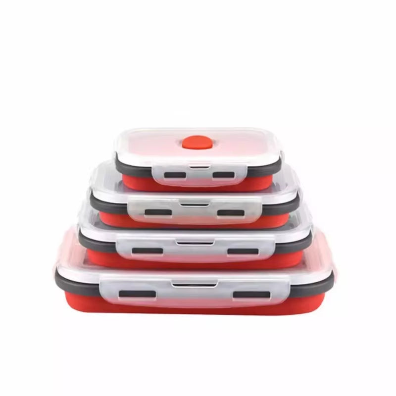 4 Pices/Set High Quality Silicone Rectangle Lunch Box Collapsible Bento Box Portable Folding Food Container Food Storage Bowl