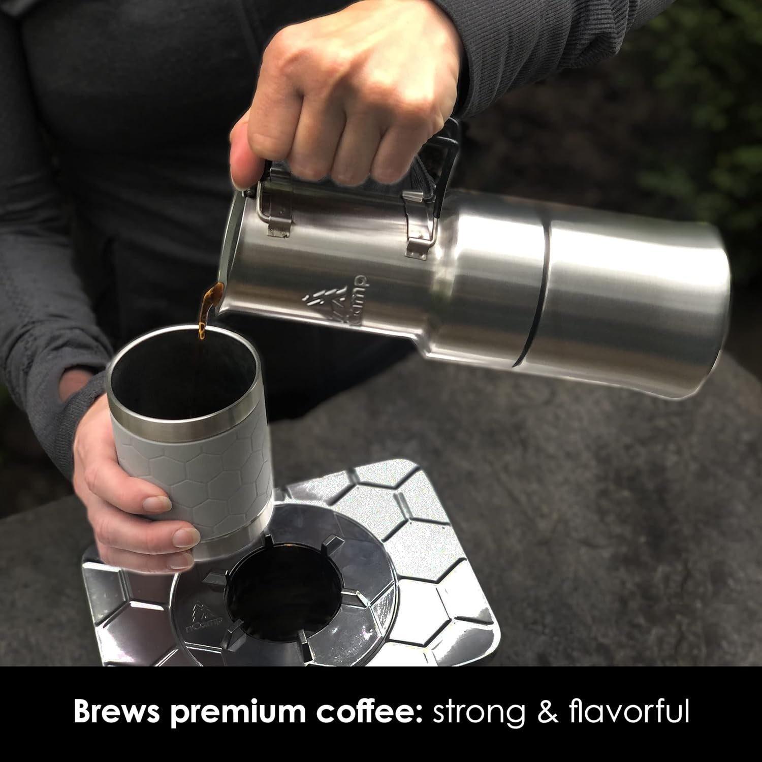 - Café, Portable Coffee Maker, Portable Espresso Machine, Compact Camping Coffee Maker, Stainless Steel Travel Coffee Maker with Camping Coffee Cup, Reusable, 12 Oz