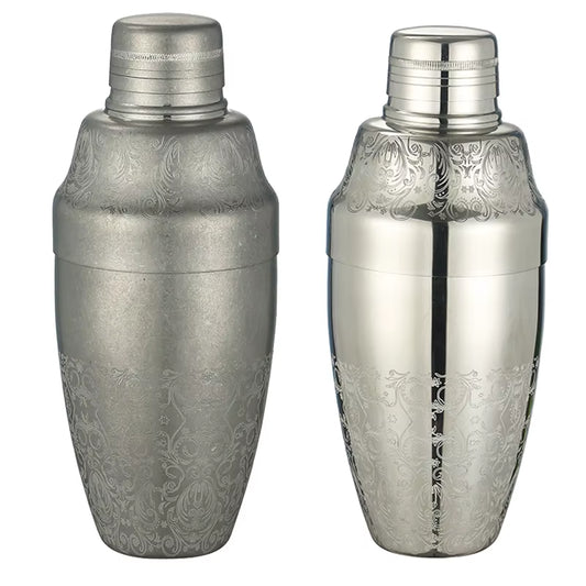 500Ml Stainless Steel Cobbler Shaker with Etching Pattern Cocktail Shaker Bar Shaker Cobbler Shaker Bar Tools