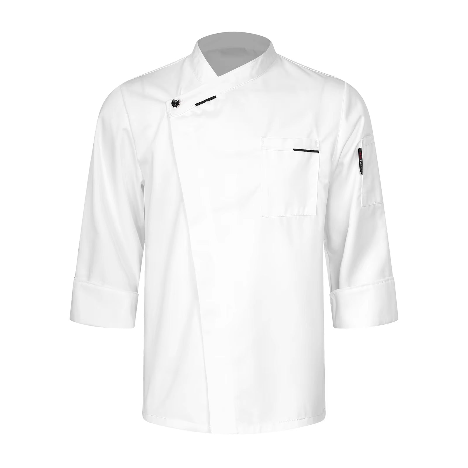 Mens Chef Shirt Work Uniform Cross-Over Collar Chef Coat Kitchen Restaurant Hotel Unisex Cooking Jacket with Pockets Chef Tops