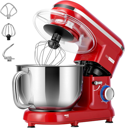 Stand Mixer, 660W 10 Speed 6 Quart Tilt-Head Kitchen Electric Food Mixer with Beater, Dough Hook, Wire Whip and Egg Separator, Red