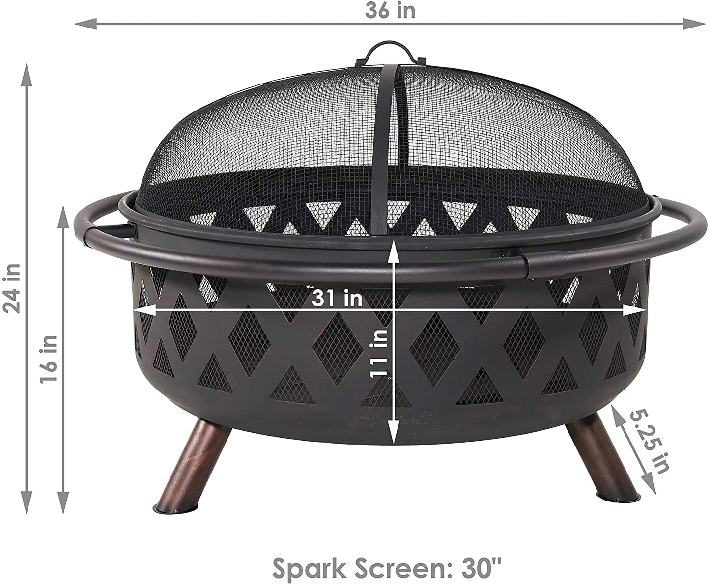 Black Crossweave Steel Wood-Burning Outdoor Fire Pit - Includes Spark Screen, Poker and Cover - 36-Inch Round