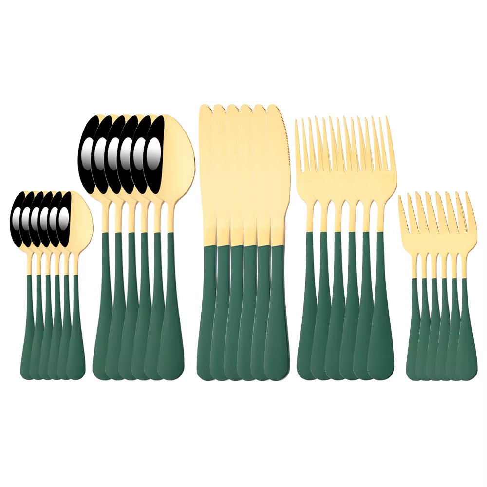 6/30Pcs Rainbow Dinnerware Stainless Steel Cutlery Set Knife Cake Fork Spoon Dinner Flatware Set Kitchen Silverware Tableware