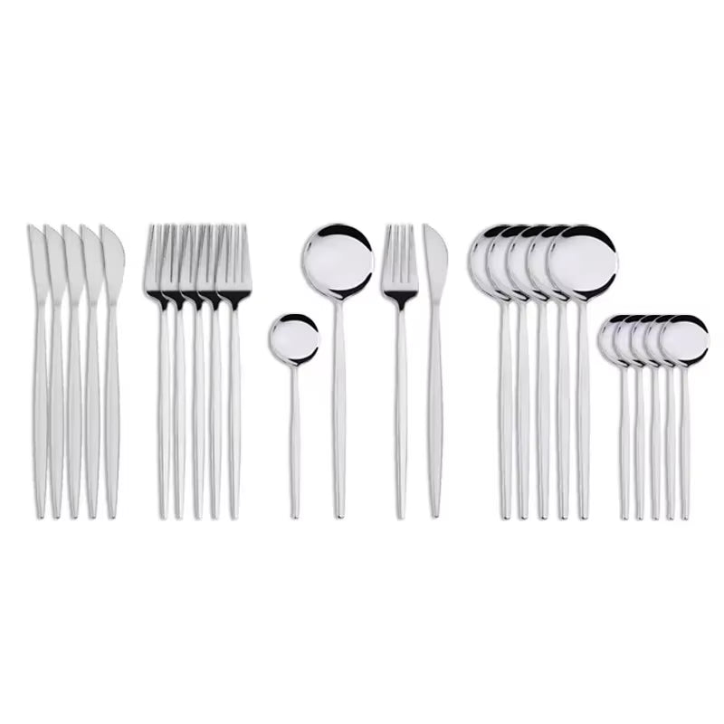 24Pcs Stainless Steel Dinnerware Set Black Gold Cutlery Spoon Fork Knife Western Cutleri Silverware Tableware Set Supplies