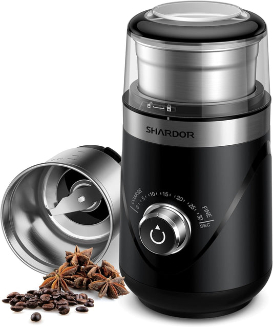 Upgraded Adjustable Coffee Grinder Electric, Herb/Spice Grinder, Espresso Grinder with 1 Removable Stainless Steel Bowl, Black, 2.0