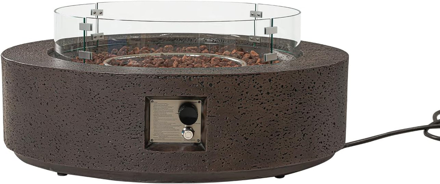 Outdoor Propane Gas Fire Pit Table, 40.5 Inch round Outdoor Firepit Table, 50000 BTU Fire Table for Patio Set, Brown