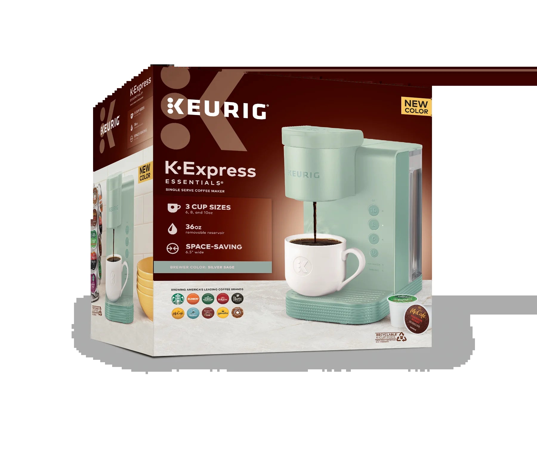 K-Express Essentials Single Serve K-Cup Pod Coffee Maker, Sage