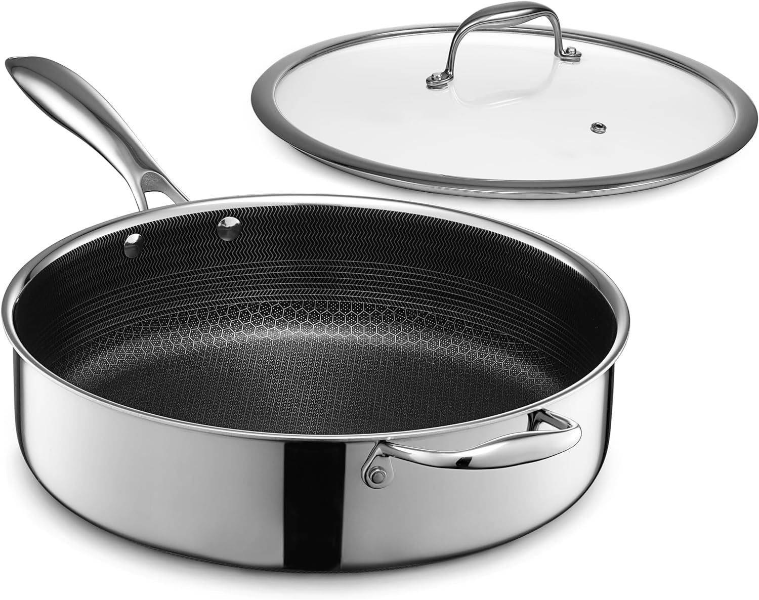 Hybrid Nonstick 5.5 Qt Deep Sauté Pan and Lid, Dishwasher and Oven-Safe, Compatible with All Cooktops