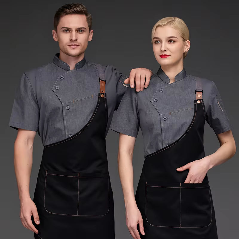 Chef Shirts Kitchen Uniforms Working Clothes for Men Bakery Bar Chef Jacket Apron Waterproof Restaurant Women Waitress Black