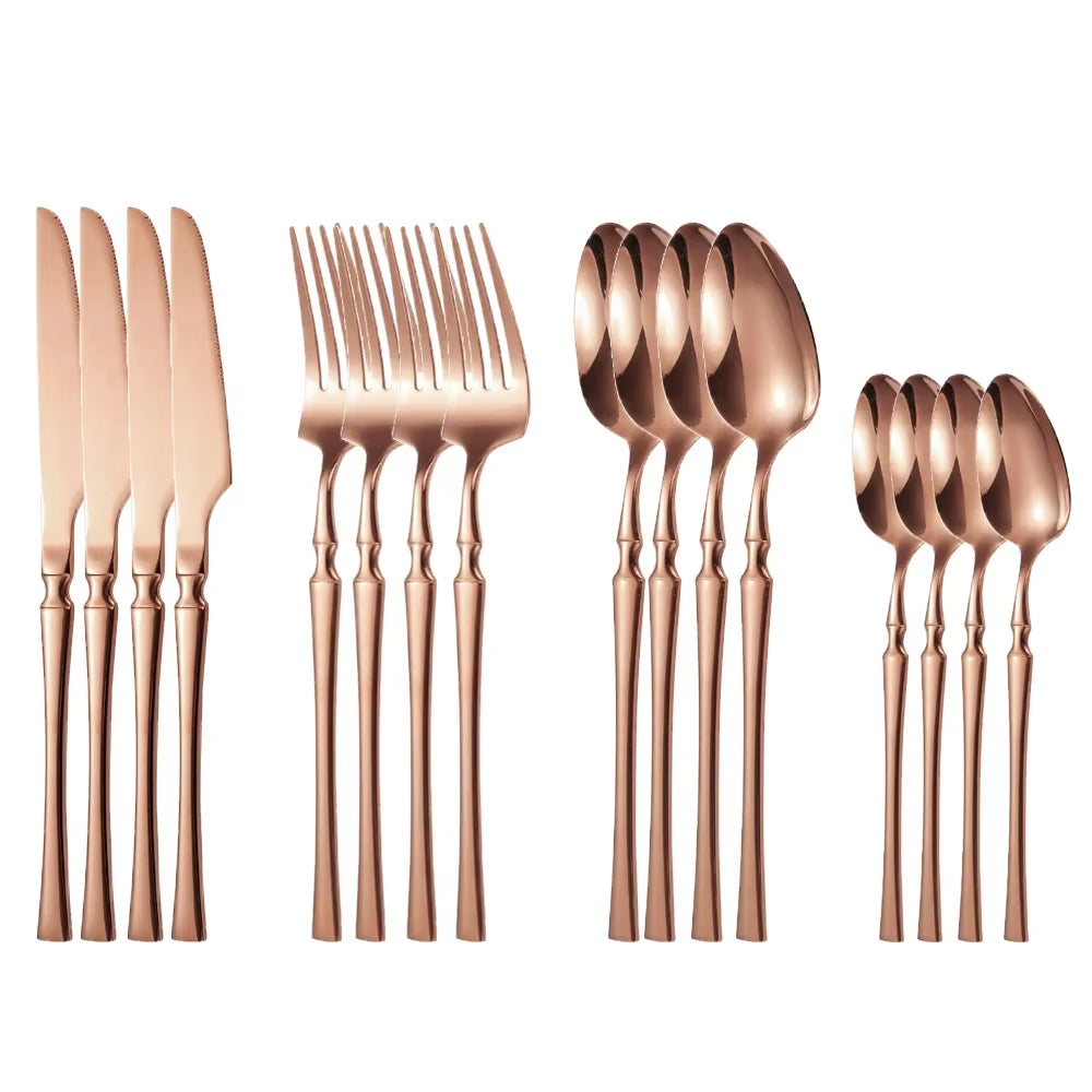 16Pcs Gold Cutlery Set Forks Knives Spoons Dinnerware Dishwasher Safe Stainless Steel Western Tableware Silverware Wedding Gift