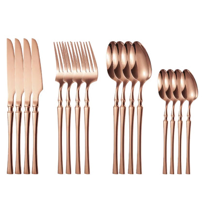 16Pcs Gold Cutlery Set Forks Knives Spoons Dinnerware Dishwasher Safe Stainless Steel Western Tableware Silverware Wedding Gift