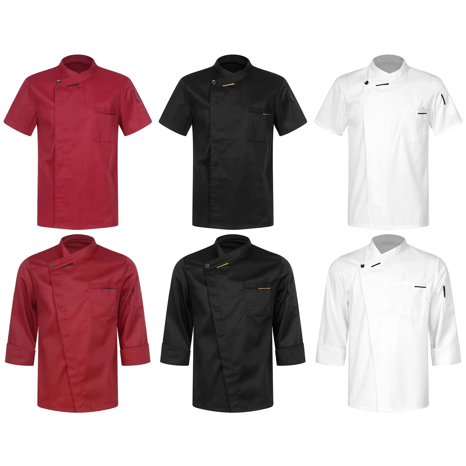 Mens Chef Shirt Work Uniform Cross-Over Collar Chef Coat Kitchen Restaurant Hotel Unisex Cooking Jacket with Pockets Chef Tops