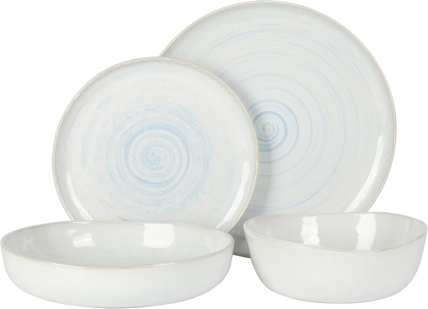 Auckland Blue Swirl Stoneware Reactive Glaze 16 Piece (Service for 4) Plates and Bowls Dinnerware Set