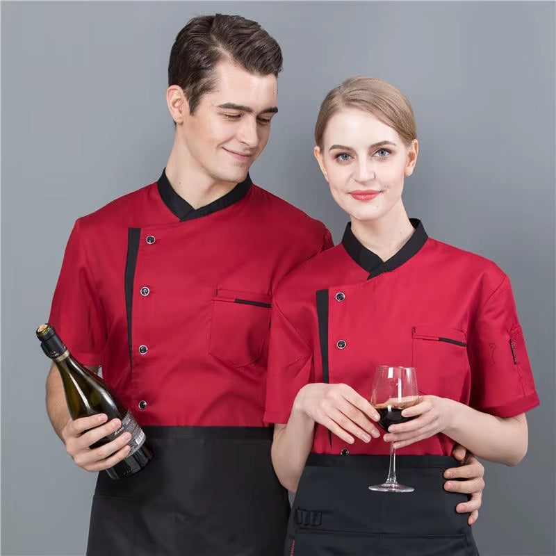 Summer Chef Uniform Kitchen Hotel Cafe Cooking Work Clothes Short Sleeve Shirt Catering Cook Jacket Tops for Man Women