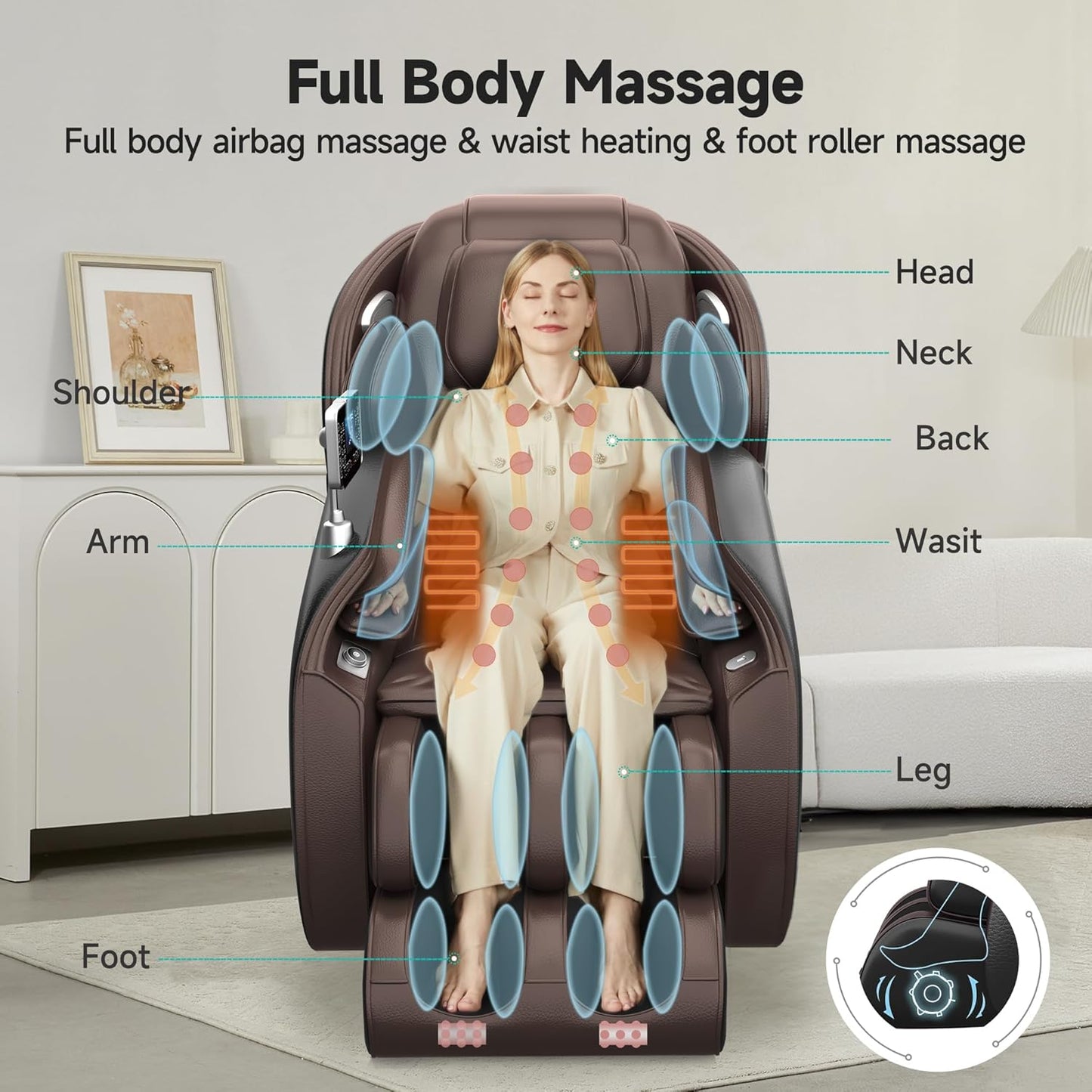 Massage Chair Favor-06, Full Body Zero Gravity Sl-Track Shiatsu Massage Recliner Chair with APP Control, Brown