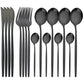 16Pcs Tableware Dinnerware Set Black Gold Cutlery Set Stainless Steel Fork Knife Teaspoon Dinner Silverware Kitchen Flatware Set