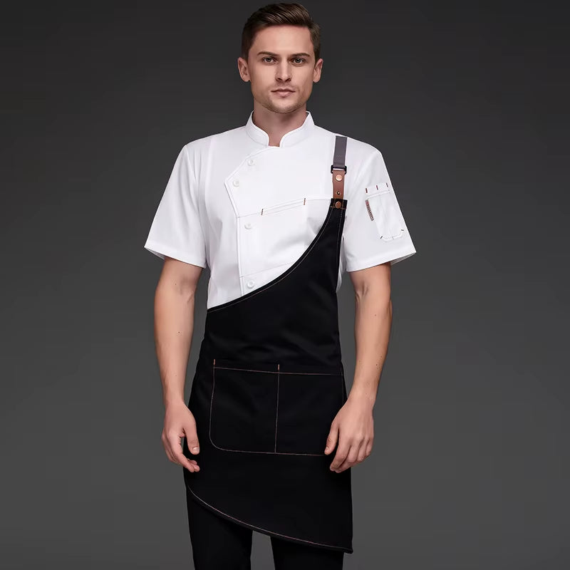 Chef Shirts Kitchen Uniforms Working Clothes for Men Bakery Bar Chef Jacket Apron Waterproof Restaurant Women Waitress Black