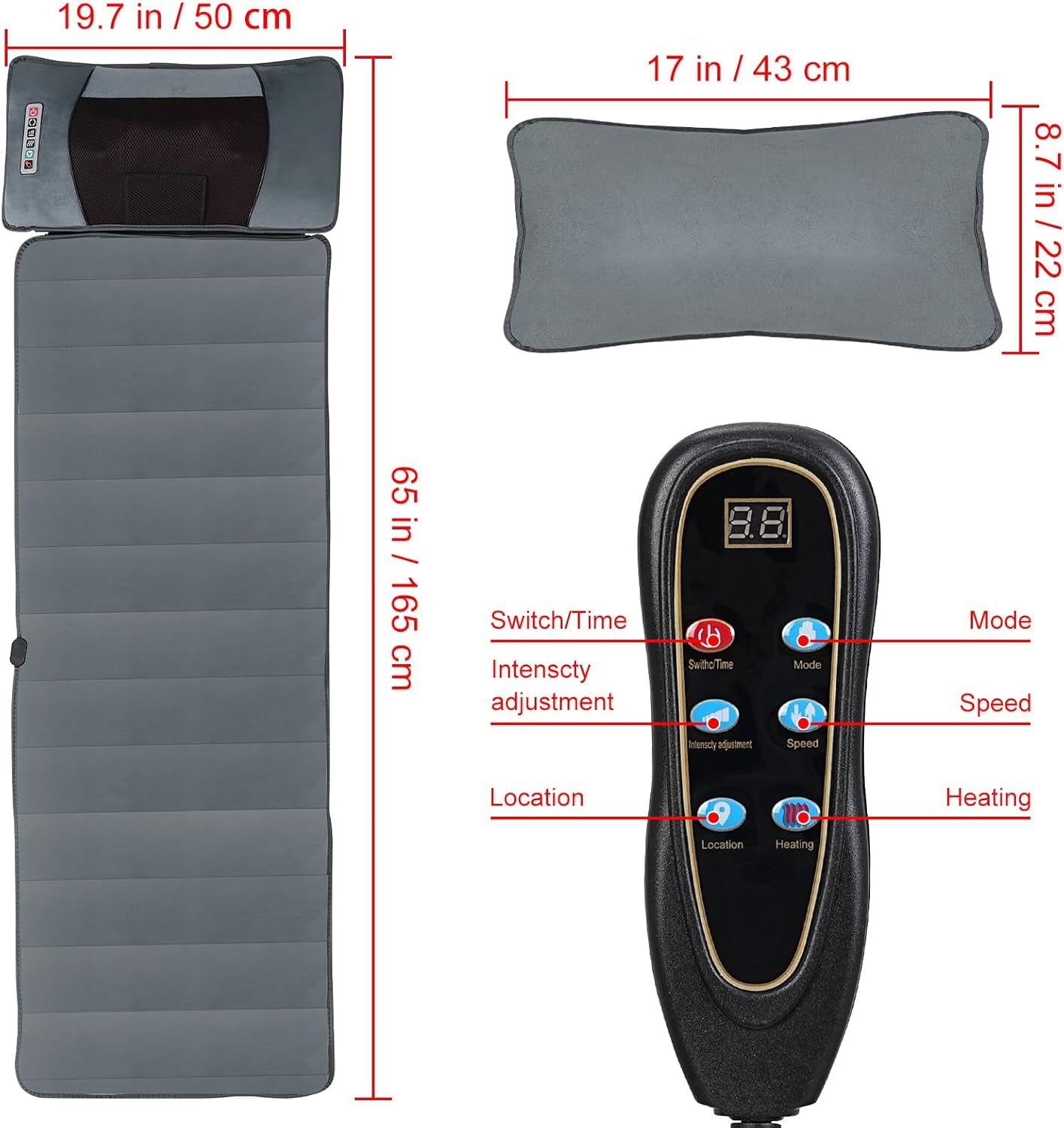 Massage Mat, Massage Chair Full Body,10 Vibration Motors & 9 Massage Modes,Back Massage for Bed,Full Body Massager for Neck, Back, Lumbar,Leg, Christmas Gifts for Women Men