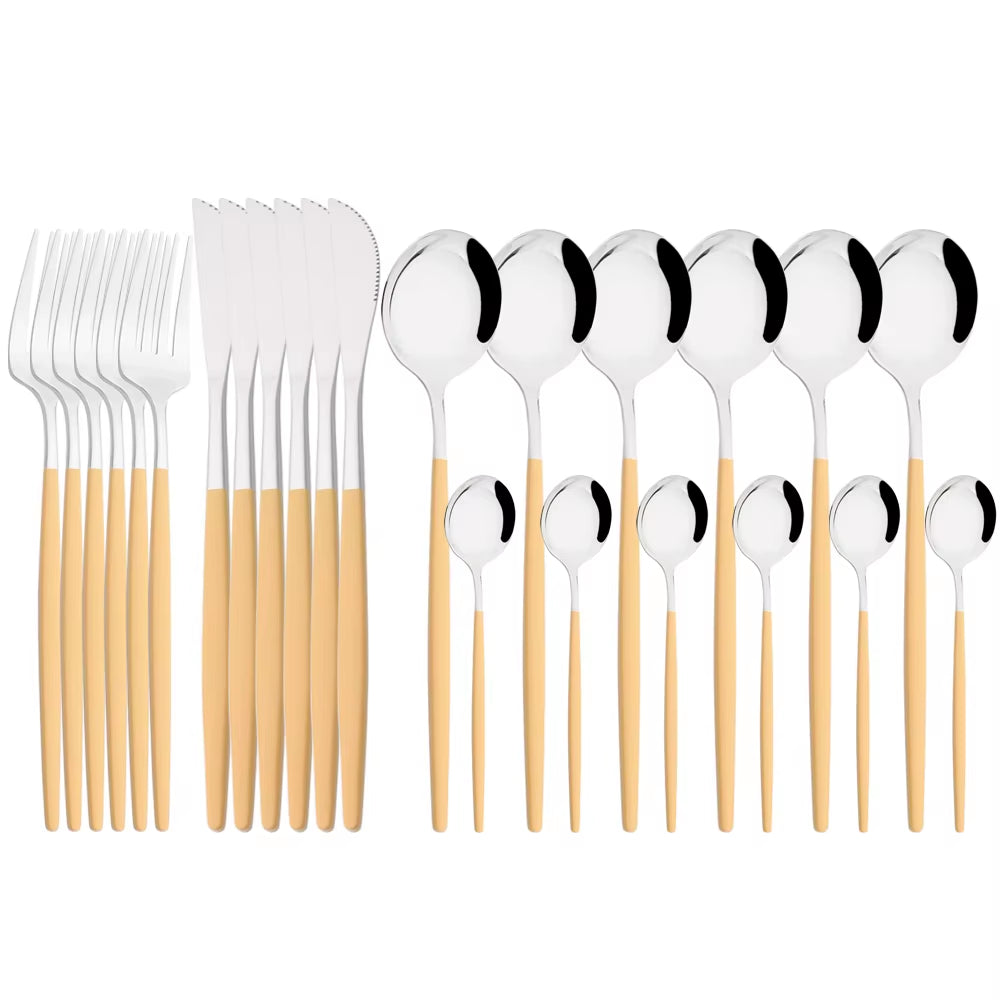 Mirror 24 Pcs Gold Cutlery Sets Kitchen Tableware Stainless Steel Knife Forks Spoons Silverware Home Flatware Set Dinnerware Set