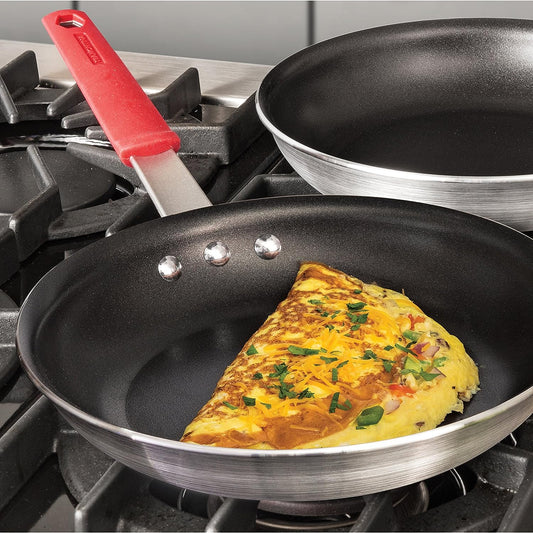 Professional 10-Inch Non Stick Frying Pan, Heavy-Gauge Aluminum Skillet with Reinforced Nonstick Coating, Red Handle, Dishwasher and Oven Safe