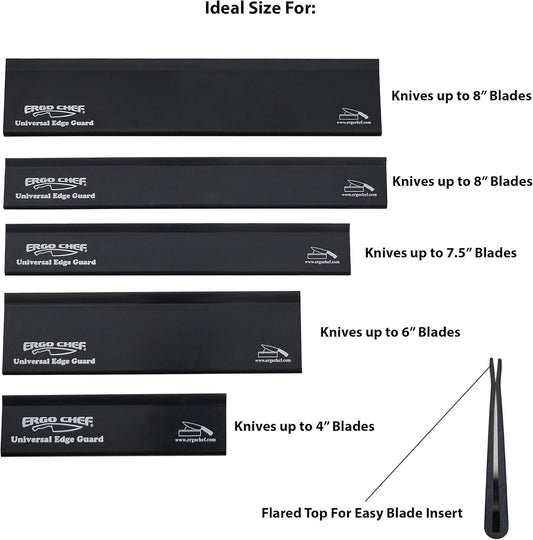 5Pc Universal Knife Edge Guard Set (Black) Multi-Sized / Chef Knife, Santoku, Bread, Utility and Paring Knives