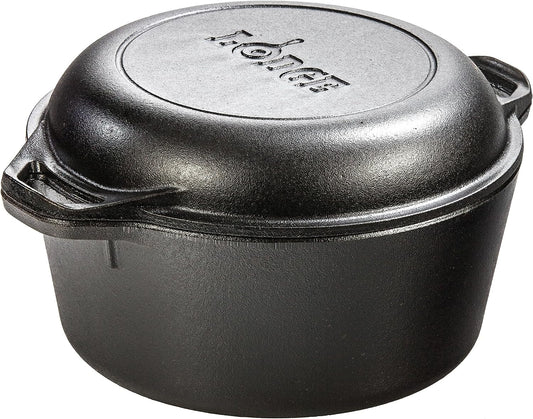 Pre-Seasoned Cast Iron Double Dutch Oven with Loop Handles, 5 Qt