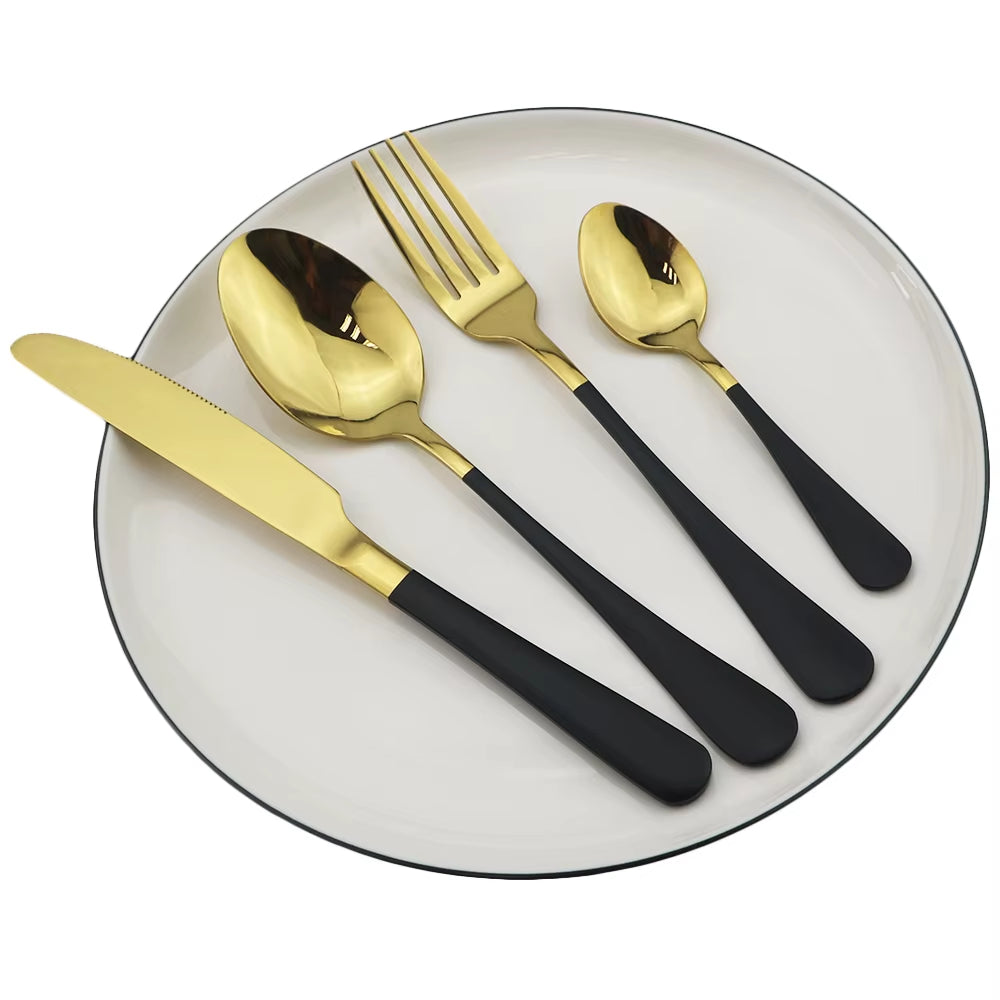 Gold Dinnerware Set Stainless Steel Cutlery Set Black Fork Knife Tea Spoon Dinner Set Colorful Silverware Kitchen Tableware Set