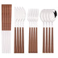 4/12/16Pcs Silver Cutlery Set Chopsticks Knife Fork Spoon Imitation Wooden Handle Korean Dinnerware Set Luxury Tableware Set