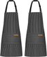 2 Pack Kitchen Cooking Aprons, Adjustable Bib Soft Chef Apron with 2 Pockets for Men Women(Black/Brown Stripes)