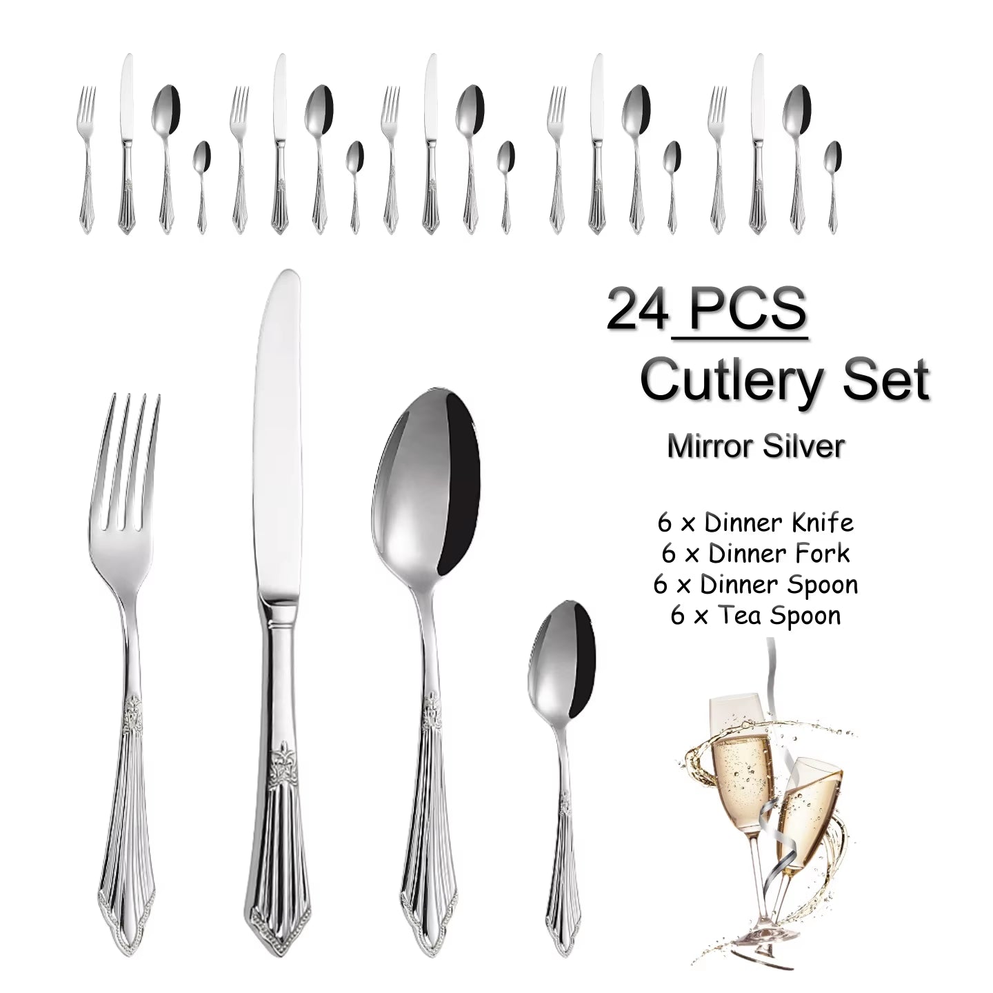 4/8/12/16/20/24/28 PCS Luxury Gold Plated Flatware Set Dishwasher Safe Cutlery Antique Silverware with Hollow Handle Table Knife