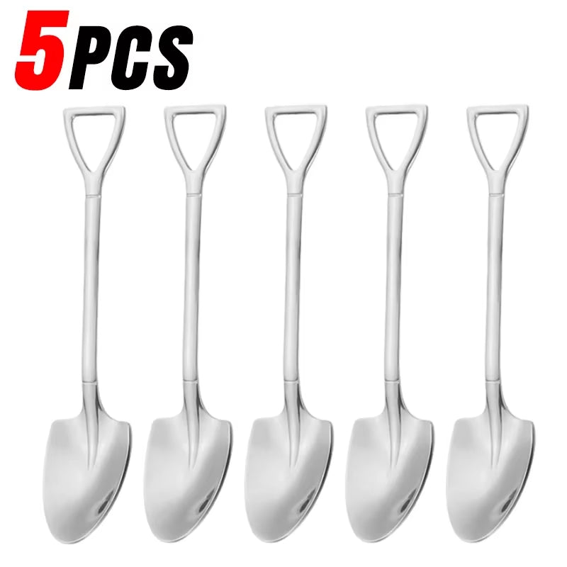 Stainless Steel Shovel Spoons Gold Silver Mini Coffee Teaspoon Fruit Ice Cream Dessert Spoon Scoops Kitchen Tableware Set 20/2Pc