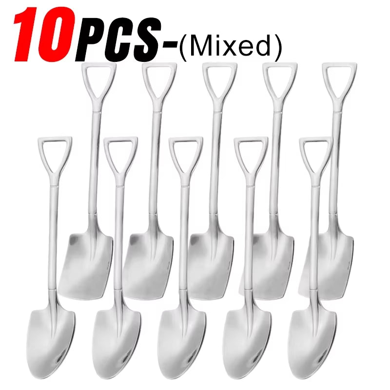 Stainless Steel Shovel Spoons Gold Silver Mini Coffee Teaspoon Fruit Ice Cream Dessert Spoon Scoops Kitchen Tableware Set 20/2Pc